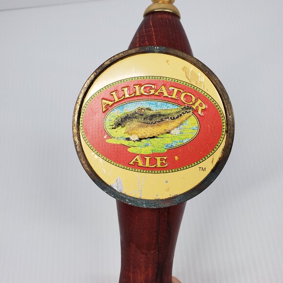 Wood Alligator Ale Beer Tab Pull 12.5" Tall with Medal Tip, Base, Logo Plate - Picture 5 of 12
